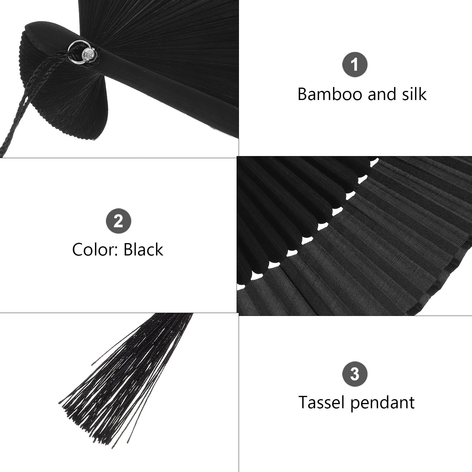 1Pcs Elegant Black Folding Fan Men Handheld Bamboo Frame Silk Surface Summer Cooling Wedding Favor Party Decoration Chinese Fan