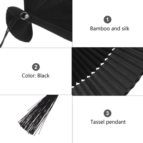 1Pcs Elegant Black Folding Fan Men Handheld Bamboo Frame Silk Surface Summer Cooling Wedding Favor Party Decoration Chinese Fan