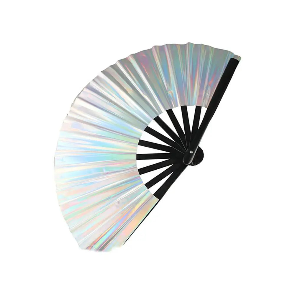Home Decoration Gradient Colorful Laser Colors Hand Fan PVC Bamboo Handle Tai Chi Fan Large Size Dancing Fan Photography Prop