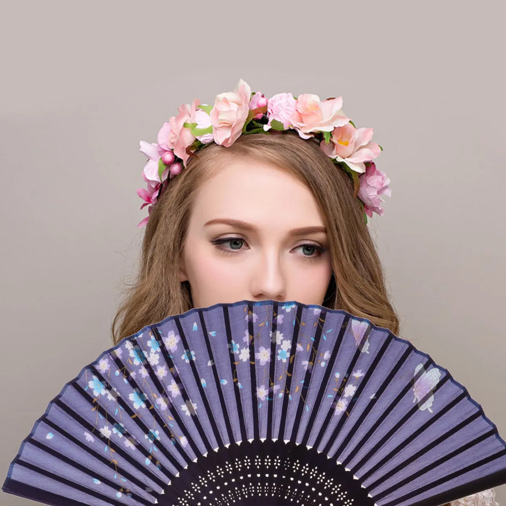Premium Silk Folding Fan Smooth Polished Bamboo Frame Portable Compact Handheld Fan for Women Summer Elegant Daily