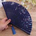 Premium Silk Folding Fan Smooth Polished Bamboo Frame Portable Compact Handheld Fan for Women Summer Elegant Daily
