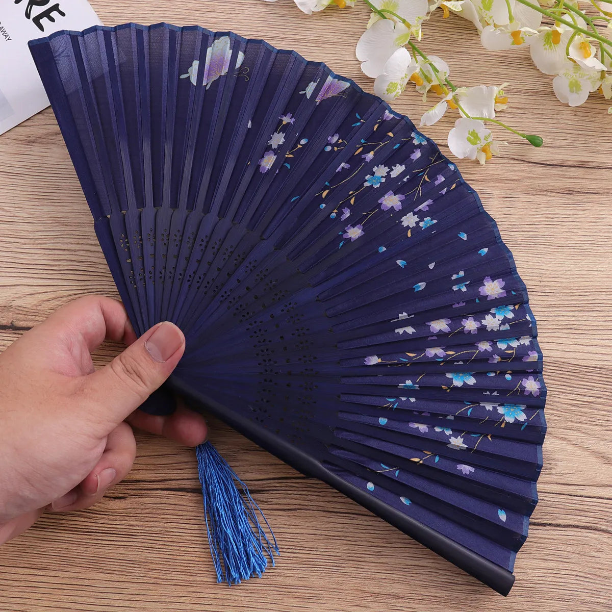 Premium Silk Folding Fan Smooth Polished Bamboo Frame Portable Compact Handheld Fan for Women Summer Elegant Daily