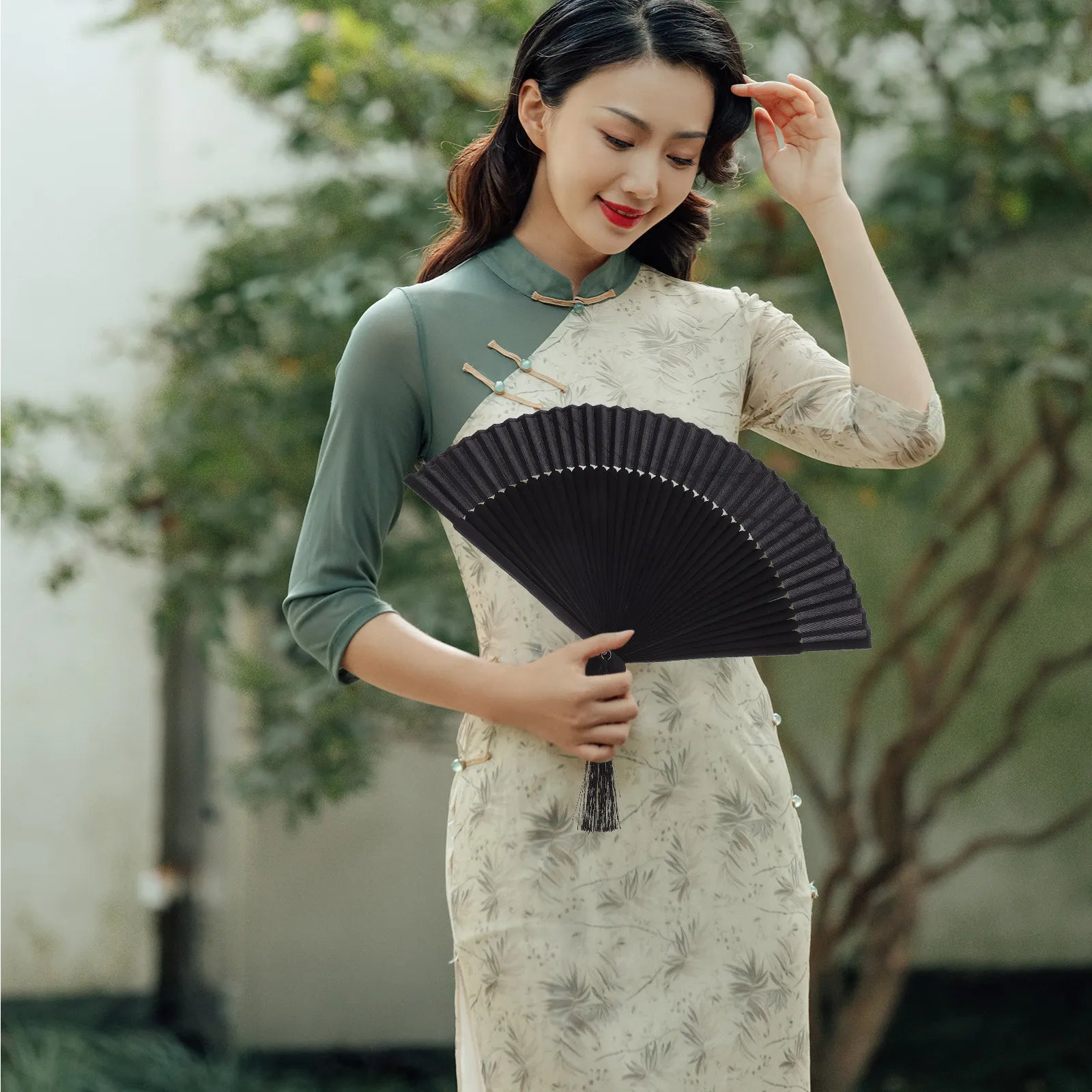 Bamboo and Silk Men Handheld Folding Fan Large Airflow Strong Wind Summer Wedding Bridal Prop DIY Wall Decor Gift Set